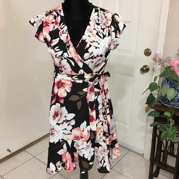 black dress with large pink flowers